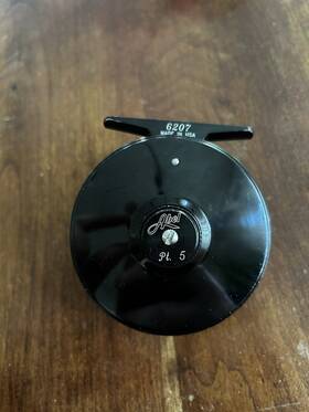 U250531t22633 Abel Pt.5 Black Wood Knob Made In Usa No.6207 Used Fly Reel Fishing Aluminum