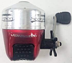 P125 Johnson Scorpion Spin Casting Push Button Fishing Reel Red And Silver Pre-owned