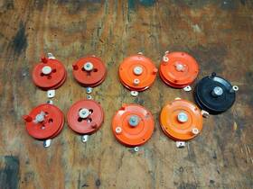 Schooley 088754010001 Lot Of 9 Schooleys De-ma-reel Depth Marker Ice Fishing Reel And Misc For Parts
