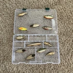 X12 Vintage Old Fishing Lot Cabelas Tackle Case! Rattle Lures!. Fixed Price $39.99.