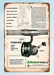 Garage Sale Furniture 1965 Johnson Fiskar Fishing Spinning Reel Metal Tin Sign. Fixed Price $19.60.