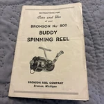 Bronson Buddy Model 800 Spinning Reel Manual & Parts Booklet Pamphlet. Fixed Price $12.00.