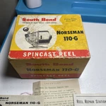 Vtg South Bend Norseman 110-G Fishing Reel Box W Instructions & Tool Spincast. Fixed Price $16.00.