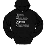 Sleep Repeat Hooded Sweatshirt Funny Fishing Rod Reel Pole Humor Hoodie. Fixed Price $29.99.