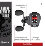Quantum Invade Size 100 5 Bearing Right Hand Bait Cast Reel. Fixed Price $35.95.