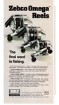 1977 Zebco Omega Fishing Reels Print Ad, Vtg Sport. Fixed Price $12.99.