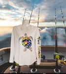 Unisex Fishing Outdoor Top Reel Time Turtle Two Friends Double Sided Size Small. Fixed Price $16.99.