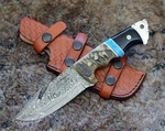 Custom Handmade Forged Damascus Steel Fishing Gut Hook Fix Blade Knife + Sheath. Fixed Price $190.00.