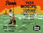 Vintage Penn Monofil #109MF Fishing Reel Box Label Recreated Satin Canvas. Fixed Price $29.00.