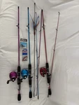 3 Zebco Slingshot Spincast Fishing Rod. Fixed Price $60.00.