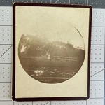 Antique Photograph Little Girl Fishing With Cane Pole Man Standing Next Water. Fixed Price $11.98.