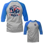 Let Freedom Reel Fishing American Flag Angler Fisherman's Raglan. Fixed Price $17.99.
