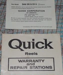 Quick Reels 330 / 331 Finessa Guarantee Warranty And Repair Stations *l. Fixed Price $7.99.