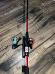(2) Shakespeare Reverb Rvrvsp Med 5'6' Spinning Rods W/ RVRSP30 Reels Red & Teal. Fixed Price $45.00.