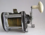 Sears 6 41232 Vintage Fishing Reel, Black Body, White Knob, Working. Fixed Price $20.00.